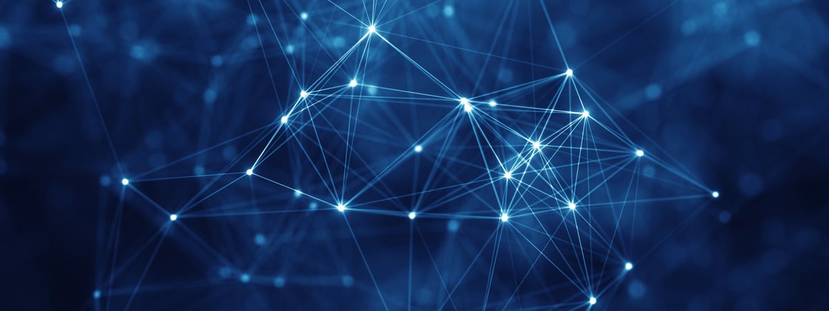 Abstract digital network background with glowing nodes representing secure data flow